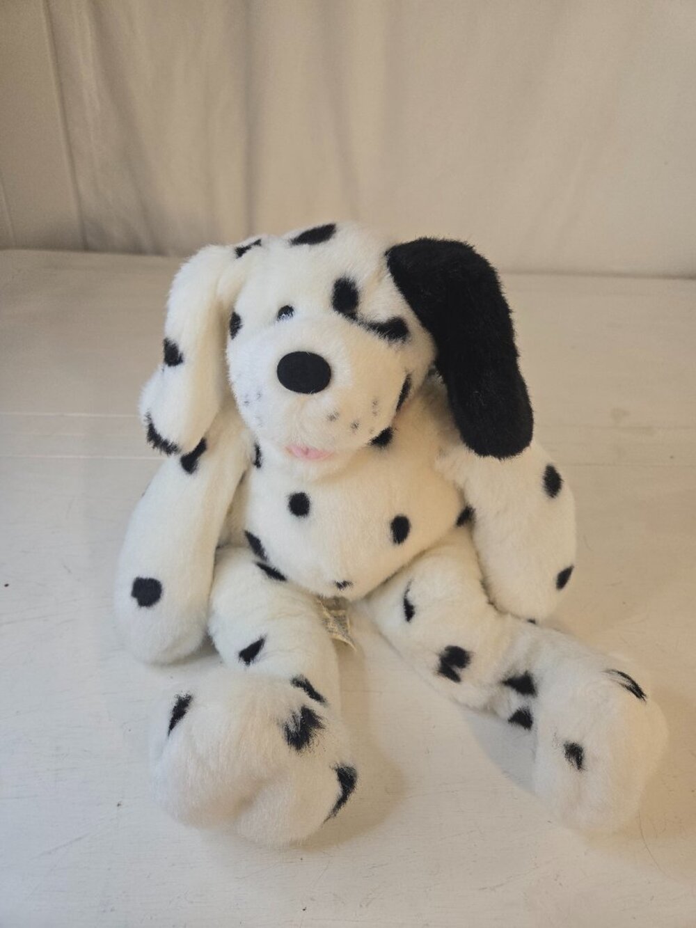 Vintage 90s Build-A-Bear Dalmatian White/Blk spots Dog Red Collar Bean Hands 16"